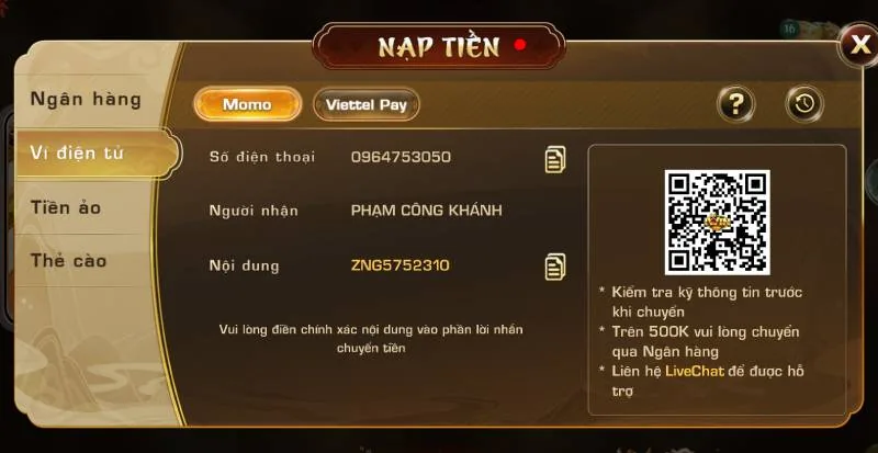 Hướng Dẫn Nạp Tiền iWin Nhanh Gọn Chỉ Vài Phút 4 Nạp Tiền Qua Ví Điện Tử